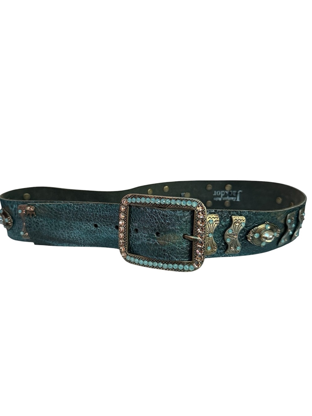 Jack by BB Dakota Teal Studded Leather Belt with Decorative Buckle